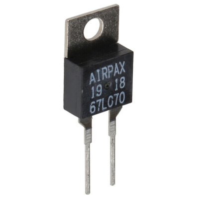 Sensata / Airpax Bi-Metallic Thermostat, Opens at +70°C, +130°C Max, NC, Automatic Reset, PCB Mount