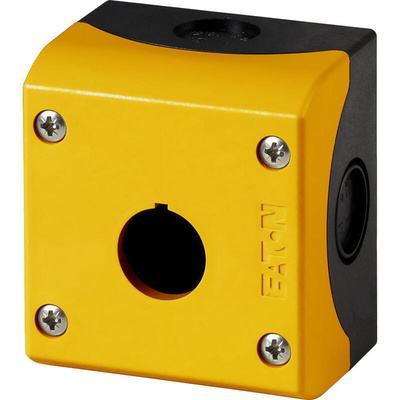 Eaton Grey/Yellow Plastic M22 Push Button Enclosure - 1 Hole 22mm Diameter