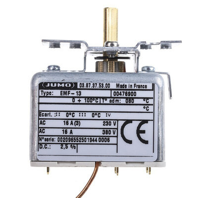 Jumo Capillary Thermostat, +100°C Max, SPST, Automatic Reset, Panel Mount