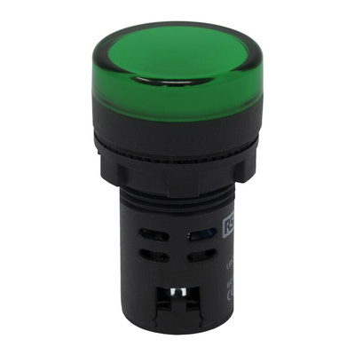 RS PRO, Panel Mount Green LED Pilot Light, 22mm Cutout, IP65, Round, 110V ac