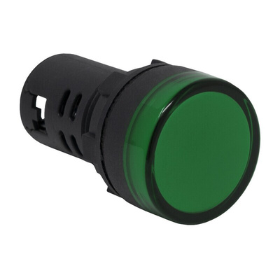 RS PRO, Panel Mount Green LED Pilot Light, 22mm Cutout, IP65, Round, 110V ac