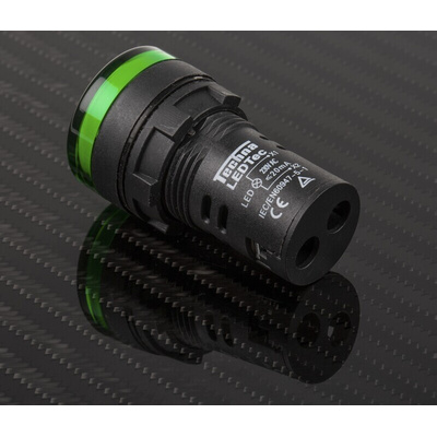 RS PRO, Panel Mount Green LED Pilot Light, 22mm Cutout, IP65, Round, 230V ac