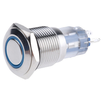 RS PRO Illuminated Push Button Switch, Momentary, Panel Mount, 16mm Cutout, SPDT, Blue LED, 250V ac, IP65, IP67