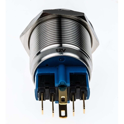 RS PRO Illuminated Push Button Switch, Latching, Panel Mount, 22mm Cutout, SPDT, Blue LED, 12V, IP65, IP67