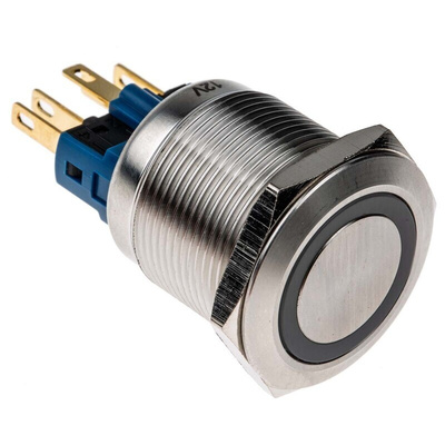 RS PRO Illuminated Push Button Switch, Latching, Panel Mount, 22mm Cutout, SPDT, Blue LED, 12V, IP65, IP67