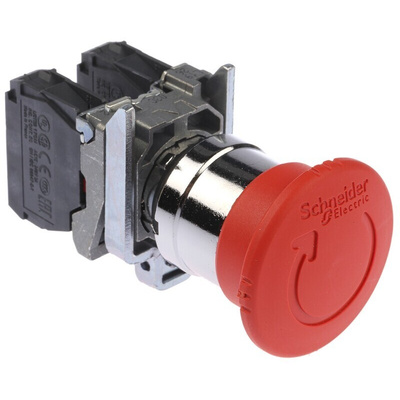 Schneider Electric Harmony XB4 Series Twist Release Emergency Stop Push Button, Panel Mount, 22mm Cutout, 2NC, IP66,