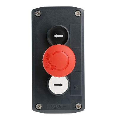 Schneider Electric Latching, Spring Return Control Station Switch - 2NO, SPST, Polycarbonate, 3 Cutouts, Black, Red,