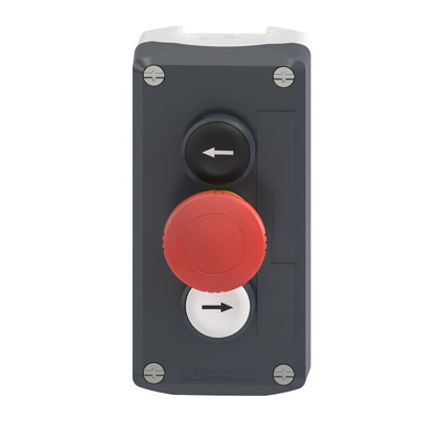 Schneider Electric Latching, Spring Return Control Station Switch - 2NO, SPST, Polycarbonate, 3 Cutouts, Black, Red,