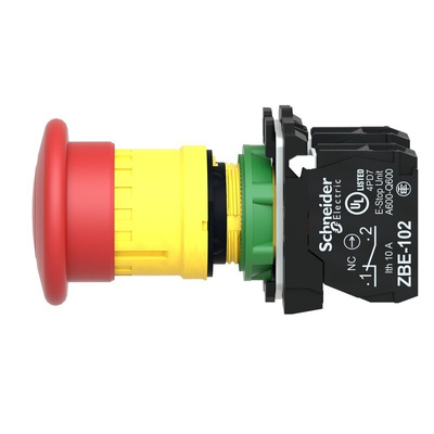 Schneider Electric XB5 Series Twist Release Emergency Stop Push Button, Panel Mount, 22mm Cutout, 2NC, IP66, IP67,