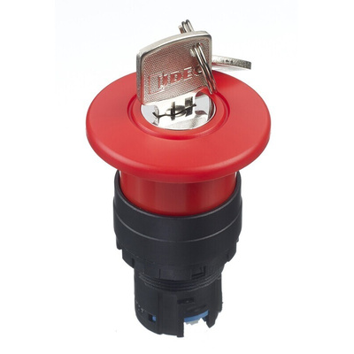 Idec HW Series Key Release Illuminated Emergency Stop Push Button, Panel Mount, 22mm Cutout, SPDT, IP20, IP65