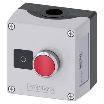 Siemens Enclosed Push Button - SPST, Metal, Red, O, IP66, IP67, IP69