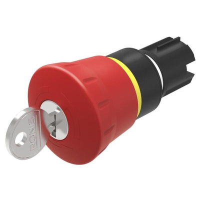 EAO 45 Series Key Release Emergency Stop Actuator, Panel Mount, 22mm Cutout, IP66, IP67, IP69K