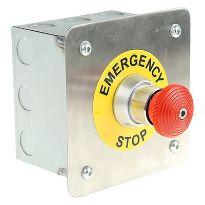 Craig & Derricott Stay Put Control Station Switch - SPDT, Stainless Steel, 9 Cutouts, Red, Emergency Stop, IP65
