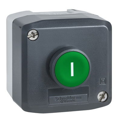 Schneider Electric Spring Return Enclosed Push Button - SPST, Polycarbonate, 1 Cutouts, Green, I, IP66, IP67,