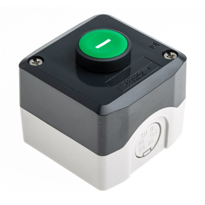 Schneider Electric Spring Return Enclosed Push Button - SPST, Polycarbonate, 1 Cutouts, Green, I, IP66, IP67,