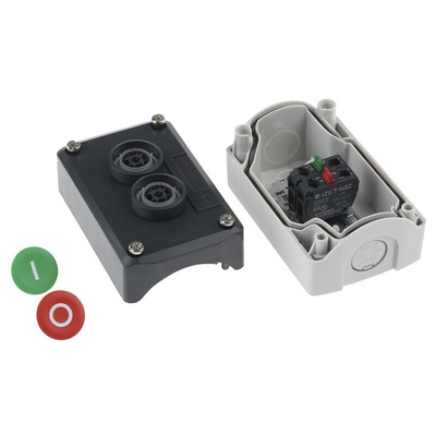 Schneider Electric Spring Return Enclosed Push Button - SPST, SPST, Polycarbonate, 2 Cutouts, Red/Green, I/O, IP66,