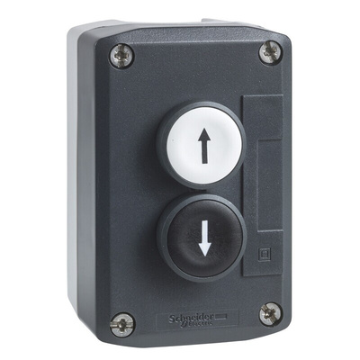 Schneider Electric Spring Return Enclosed Push Button, Polycarbonate, 1 Cutouts, Black/White, Down Arrow, Up Arrow,