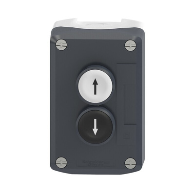 Schneider Electric Spring Return Enclosed Push Button, Polycarbonate, 1 Cutouts, Black/White, Down Arrow, Up Arrow,