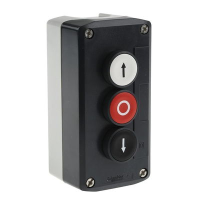 Schneider Electric Spring Return Enclosed Push Button - SPST, Polycarbonate, 3 Cutouts, Black, Red, White, Yes, IP66,