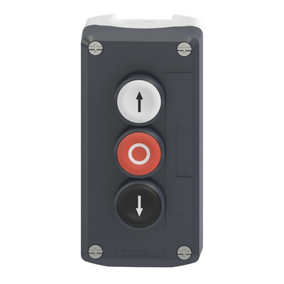 Schneider Electric Spring Return Enclosed Push Button - SPST, Polycarbonate, 3 Cutouts, Black, Red, White, Yes, IP66,