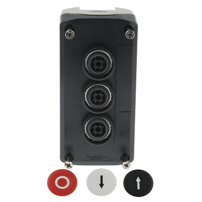 Schneider Electric Spring Return Enclosed Push Button - SPST, Polycarbonate, 3 Cutouts, Black, Red, White, Yes, IP66,