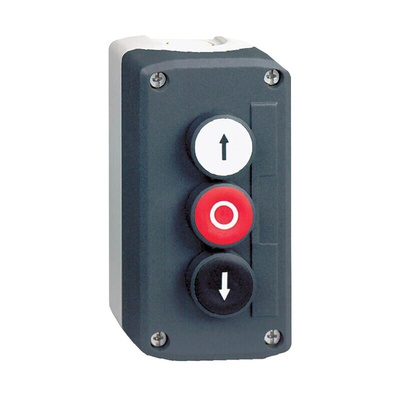 Schneider Electric Spring Return Enclosed Push Button - SPST, Polycarbonate, 3 Cutouts, Black, Red, White, Yes, IP66,