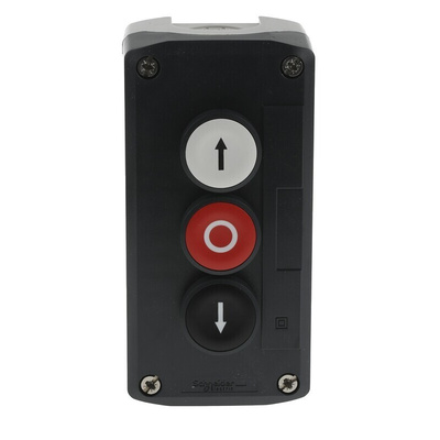Schneider Electric Spring Return Enclosed Push Button - SPST, Polycarbonate, 3 Cutouts, Black, Red, White, Yes, IP66,