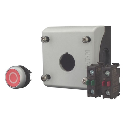 Eaton Momentary Enclosed Push Button - SPDT, Plastic, 1 Cutouts, Red, O, IP69K