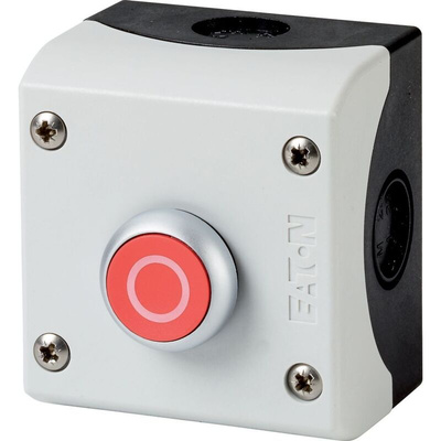Eaton Momentary Enclosed Push Button - SPDT, Plastic, 1 Cutouts, Red, O, IP69K