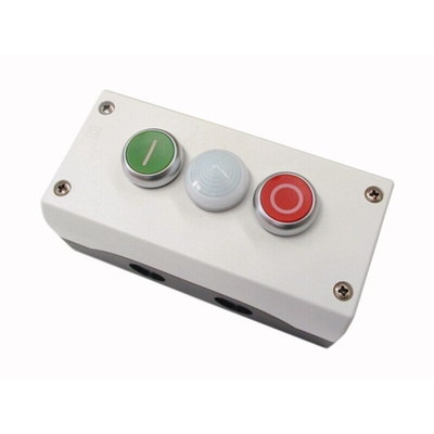 Eaton Momentary Enclosed Push Button - SPDT, Plastic, 3 Cutouts, Red/White/Green, O/lamp/I, IP69K