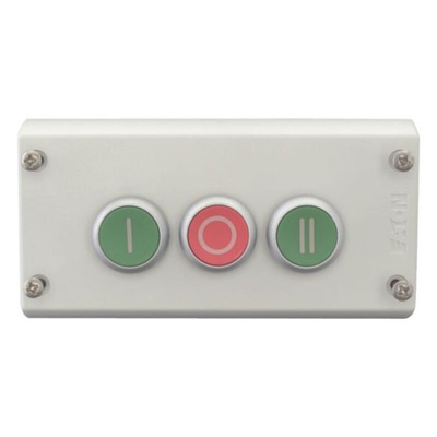 Eaton Momentary Enclosed Push Button - 3NO/3NC, Plastic, 3 Cutouts, Green/Red/Green, I/O/II, IP69K