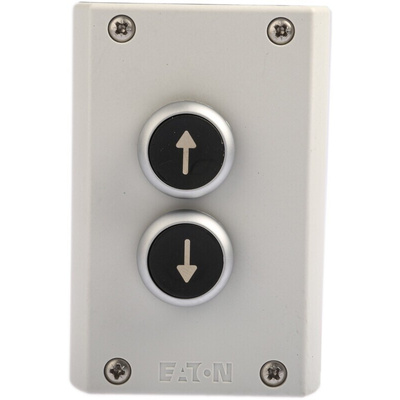 Eaton Momentary Enclosed Push Button - SPDT, Plastic, 2 Cutouts, Black, Arrow, IP65