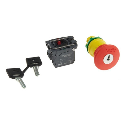 Schneider Electric Harmony XB5 Series Key Release Emergency Stop Push Button, Panel Mount, 22mm Cutout, SPDT