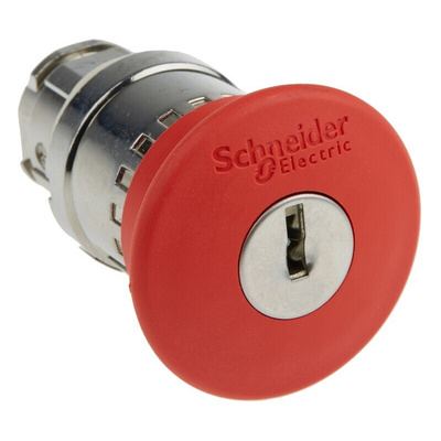 Schneider Electric Harmony XB4 Series Key Release Emergency Stop Push Button, Panel Mount, 22mm Cutout, 1 NO + 1 NC