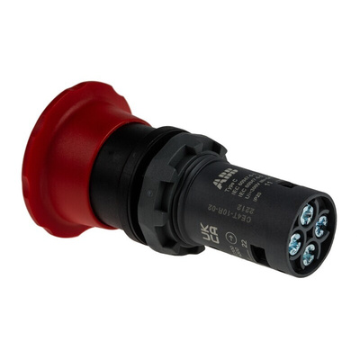 ABB CE4T Series Twist Release Emergency Stop Push Button, Panel Mount, 22.5mm Cutout, 2NC, IP66, IP67, IP69K