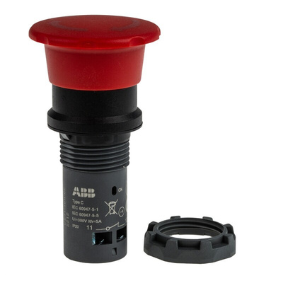ABB CE4T Series Twist Release Emergency Stop Push Button, Panel Mount, 22.5mm Cutout, 2NC, IP66, IP67, IP69K