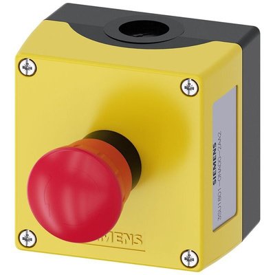 Siemens 3SU1 Series Twist Release Emergency Stop Push Button, Surface Mount, 1NC, IP66, IP67, IP69K