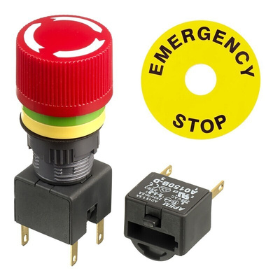 APEM A01ES-D Series Twist Release Emergency Stop Push Button, Panel Mount, 16mm Cutout, 2NC, IP40, IP65