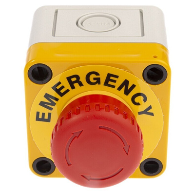 APEM A02ES-I Series Twist Release Emergency Stop Push Button, Panel Mount, 22mm Cutout, 2NC, IP65