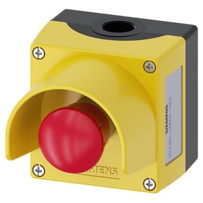 Siemens 3SU1 Series Twist Release Emergency Stop Push Button, Panel Mount, 22mm Cutout, 1NO + 2NC, IP66, IP67, IP69