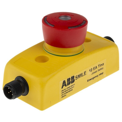 ABB Jokab Smile 12 EA Tina Series Twist Release Illuminated Emergency Stop Push Button, Panel Mount, IP65