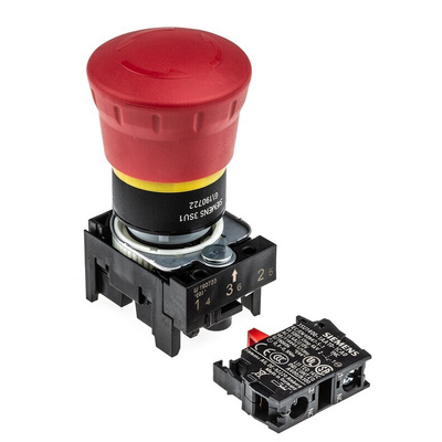 Siemens SIRIUS ACT Series Twist Release Emergency Stop Push Button, Panel Mount, 22mm Cutout, 1NC, IP66, IP67, IP69