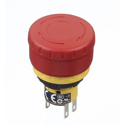 Idec XA Series Twist Release Emergency Stop Push Button, Panel Mount, 16mm Cutout, 2NC, IP40, IP65