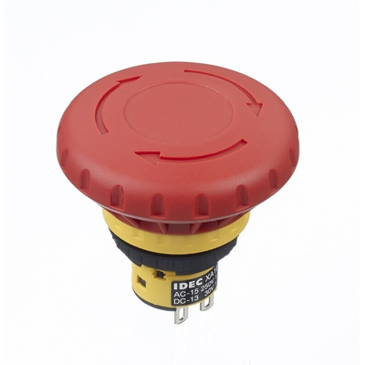 Idec XA Series Twist Release Emergency Stop Push Button, Panel Mount, 16mm Cutout, 2NC, IP40, IP65