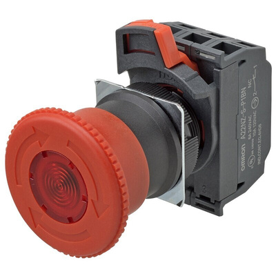Omron A22NE-PD Series Twist Release Illuminated Emergency Stop Push Button, Panel Mount, 22mm Cutout, 1NO + 2NC, IP65