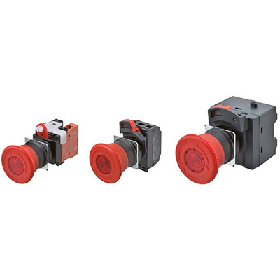 Omron A22NE-PD Series Twist Release Illuminated Emergency Stop Push Button, Panel Mount, 22mm Cutout, 2NO + 2NC, IP65