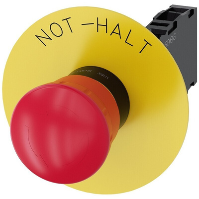 Siemens 3SU1 Series Twist Release Emergency Stop Push Button, Panel Mount, 22mm Cutout, SPDT, IP66, IP67, IP69