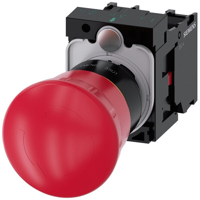 Siemens 3SU1 Series Twist Release Emergency Stop Push Button, Panel Mount, 22mm Cutout, 2NC, IP66, IP67, IP69