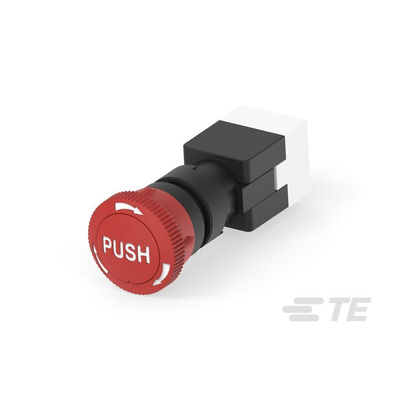 TE Connectivity Twist Release Emergency Stop Push Button, Panel Mount, 16mm Cutout, 1NC, IP65
