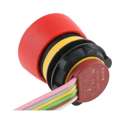 EAO 84 Series Twist Release Illuminated Emergency Stop Push Button, Panel Mount, 22.5mm Cutout, 2NC, IP65